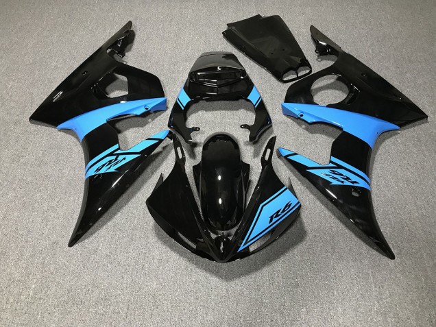 2003-2004 Noir Brillant & Bleu Clair R6 Carénage Moto 2003-2004 Noir Brillant & Bleu Clair R6 Carénage Moto