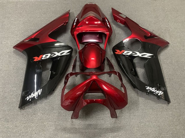 2003-2004 Rouge Brillant & Noir ZX6R Carénage Moto 2003-2004 Rouge Brillant & Noir ZX6R Carénage Moto