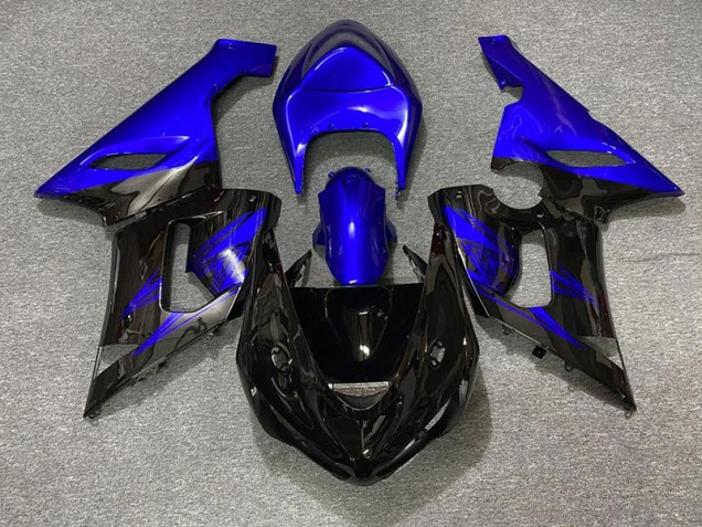 2005-2006 Noir Brillant & Bleu ZX6R Carénage Moto 2005-2006 Noir Brillant & Bleu ZX6R Carénage Moto