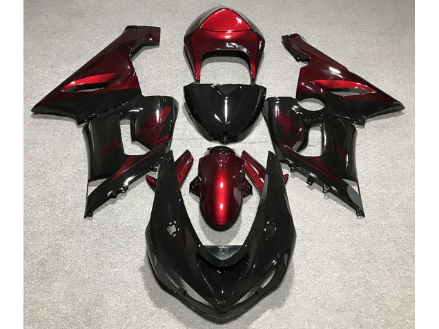 2005-2006 Noir Brillant & Rouge ZX6R Carénage Moto 2005-2006 Noir Brillant & Rouge ZX6R Carénage Moto