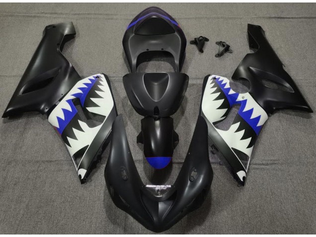 2005-2006 Requin Noir Mat & Bleu ZX6R Carénage Moto 2005-2006 Requin Noir Mat & Bleu ZX6R Carénage Moto
