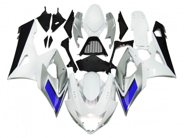 2005-2006 Style Blanc Brillant Avec Des Notes Argentées & Bleues GSXR 1000 Carénage Moto 2005-2006 Style Blanc Brillant Avec Des Notes Argentées & Bleues GSXR 1000 Carénage Moto