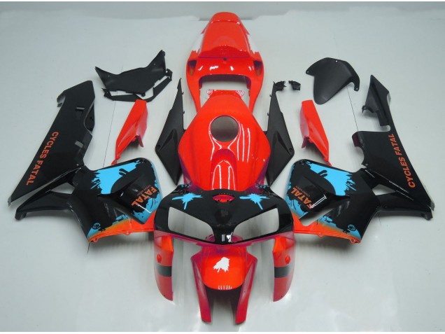 2005-2006 Éclaboussures Bleu Clair Sur Rouge CBR600RR Carénage Moto 2005-2006 Éclaboussures Bleu Clair Sur Rouge CBR600RR Carénage Moto