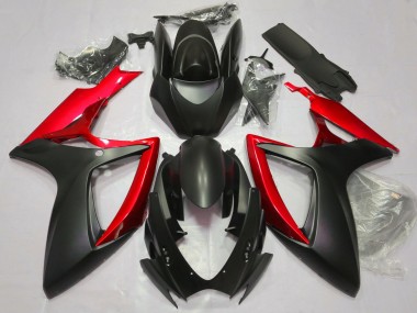 2006-2007 Noir Mat & Rouge GSXR 600-750 Carénage Moto