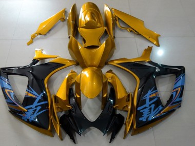 2006-2007 Or Brillant & Noir GSXR 600-750 Carénage Moto