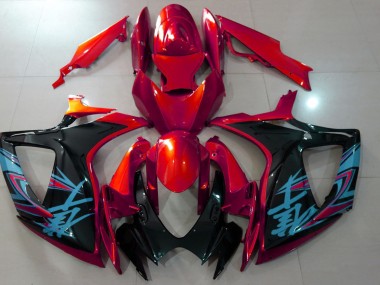 2006-2007 Rouge Brillant & Noir GSXR 600-750 Carénage Moto