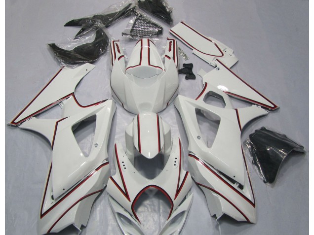2007-2008 Blanc Avec Rayures Rouges GSXR 1000 Carénage Moto 2007-2008 Blanc Avec Rayures Rouges GSXR 1000 Carénage Moto