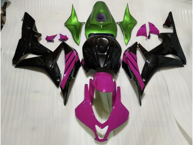 2007-2008 Noir Brillant & Accents Roses & Verts CBR600RR Carénage Moto