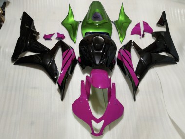 2007-2008 Noir Brillant & Accents Roses & Verts CBR600RR Carénage Moto