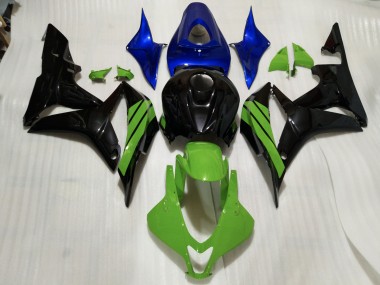 2007-2008 Noir Brillant & Accents Verts & Bleus CBR600RR Carénage Moto
