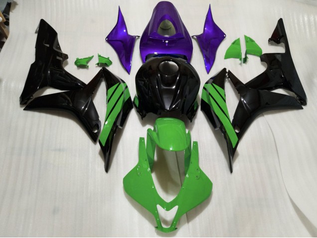 2007-2008 Noir Brillant Accents Verts & Violets CBR600RR Carénage Moto 2007-2008 Noir Brillant Accents Verts & Violets CBR600RR Carénage Moto