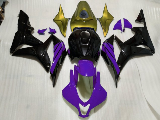 2007-2008 Noir Brillant Accents Violets & Dorés CBR600RR Carénage Moto 2007-2008 Noir Brillant Accents Violets & Dorés CBR600RR Carénage Moto