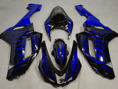 2007-2008 Noir Brillant & Bleu Flamme ZX6R Carénage Moto