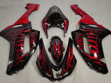 2007-2008 Noir Brillant & Rouge Flamme ZX6R Carénage Moto