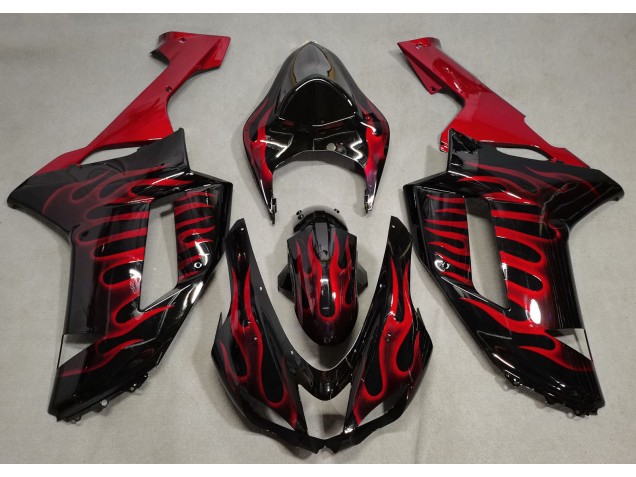 2007-2008 Noir Brillant & Rouge Flamme ZX6R Carénage Moto 2007-2008 Noir Brillant & Rouge Flamme ZX6R Carénage Moto