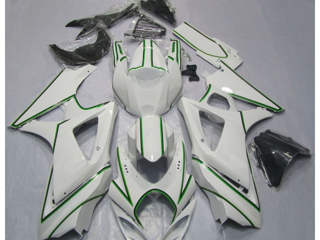 2007-2008 Rayure Épingle Verte Blanc Brillant GSXR 1000 Carénage Moto 2007-2008 Rayure Épingle Verte Blanc Brillant GSXR 1000 Carénage Moto