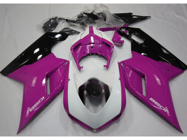 2007-2014 Rose Brillant & Blanc Ducati 848 1098 1198 Carénage Moto 2007-2014 Rose Brillant & Blanc Ducati 848 1098 1198 Carénage Moto