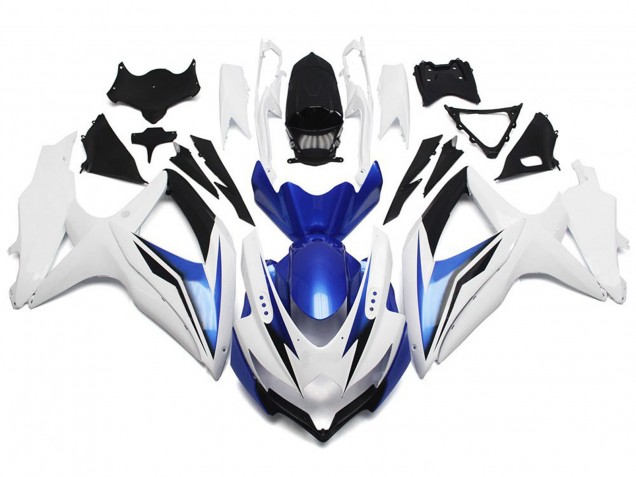 2008-2010 Blanc Brillant Avec Argent & Bleu GSXR 600-750 Carénage Moto 2008-2010 Blanc Brillant Avec Argent & Bleu GSXR 600-750 Carénage Moto
