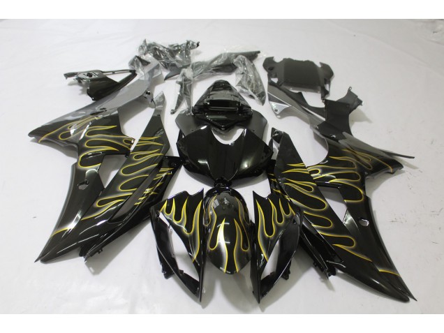 2008-2016 Noir Brillant & Flamme R6 Carénage Moto 2008-2016 Noir Brillant & Flamme R6 Carénage Moto