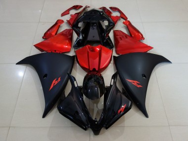 2012-2014 Noir Mat & Rouge Feu R1 Carénage Moto