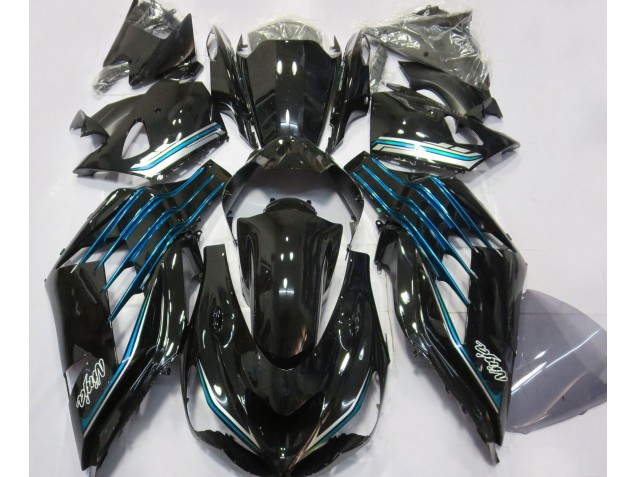 2012-2021 Noir Brillant & Bleu Clair ZX14R Carénage Moto 2012-2021 Noir Brillant & Bleu Clair ZX14R Carénage Moto